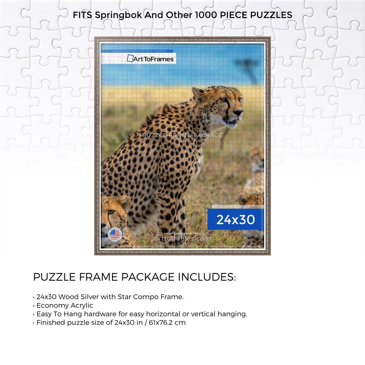 ArtToFrames 24x30 INCH / 61x76.2 CM Puzzle Frame for 1000 piece Puzzles.This 0.75 Inch Custom Wood Frame for Puzzles Comes with Economy Acrylic, Available in Multiple Colors